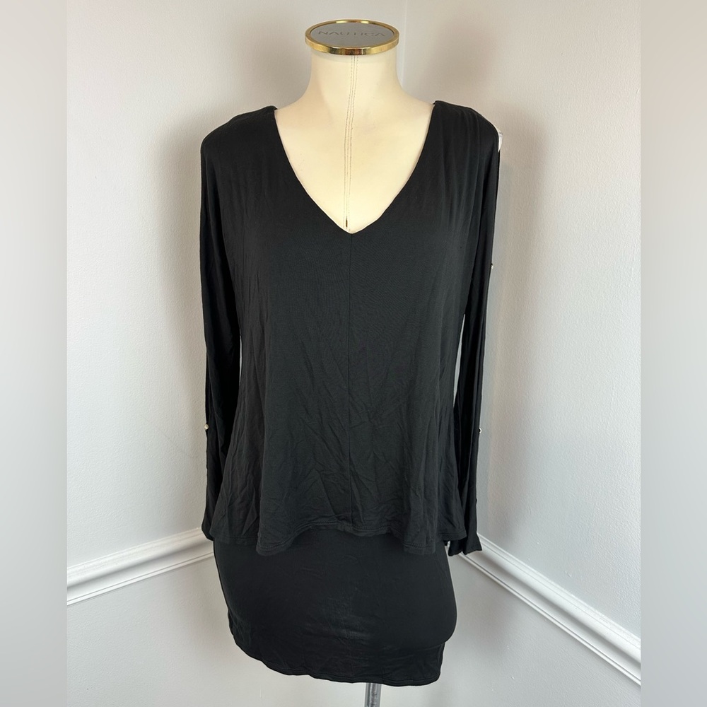 WHITE HOUSE BLACK MARKET Black Double Layer Tunic Top Or Mini Dress NWT | Size S